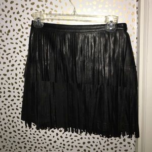 Black leather fringe skirt